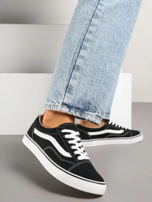 Czarno-Białe Tenisówki Trampki z Niską Cholewką Ozdobione Geometrycznym Wzorem Wioressa bellamila