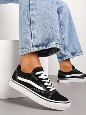 Czarno-Białe Tenisówki z Boczną Naszywką Simeris