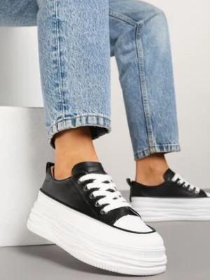 Czarno-Białe Trampki na Grubej Podeszwie z Tłoczeniami Tirlima b.s.jeans