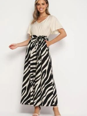 Czarno-Biały Taliowany Kombinezon z Szerokimi Nogawkami i Paskiem w Talii Nellma rosa