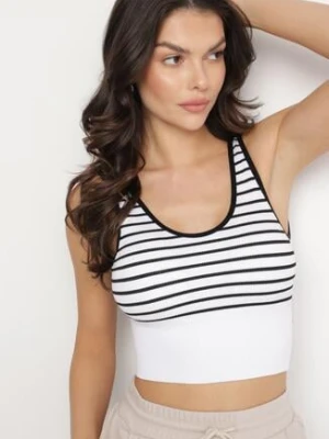 Czarno-Biały Tank Top w Paski z Prążkowanej Tkaniny Sesillia