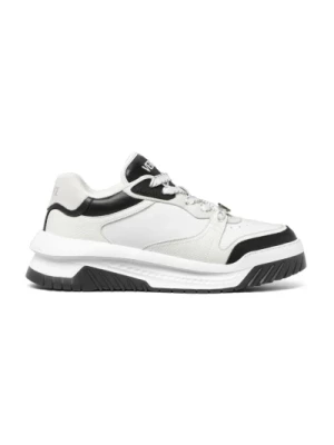 Czarno-Biały Zamszowy Sneaker z Skóry Cielęcej Versace