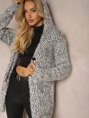 Czarno-Biały Zapinany Kardigan z Kapturem i Kieszeniami Naustinas j&x