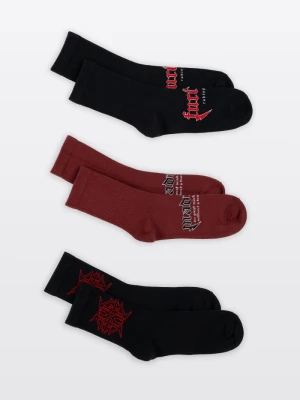 Czarno-bordowy zestaw skarpet z kontrastowym wzorem 3-PAK Reporter