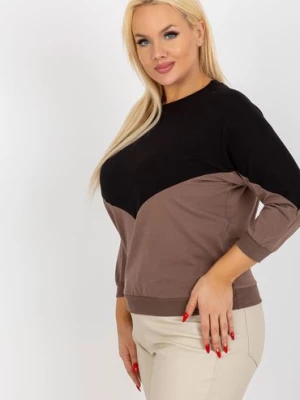 Czarno-brązowa bluzka plus size basic z rękawem 3/4