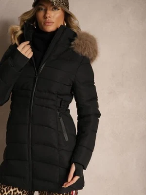 Czarno-Brązowa Pikowana Kurtka z Podszewką z Polarem i Kapturem z Futrzanym Obszyciem Eventina metrofive