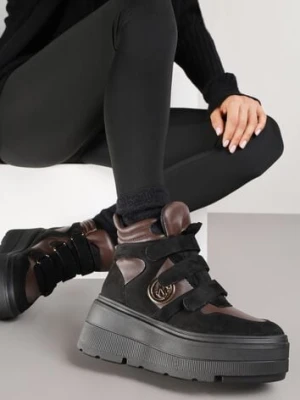 Czarno-Brązowe Botki Sneakersy Vices na Platformie w Stylu Y2K Gelira