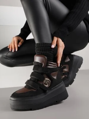 Czarno-Brązowe Botki Sneakersy Vices na Platformie w Stylu Y2K Gelira