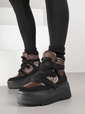 Czarno-Brązowe Botki Vices w Stylu Sneakersów na Platformie Afirriva