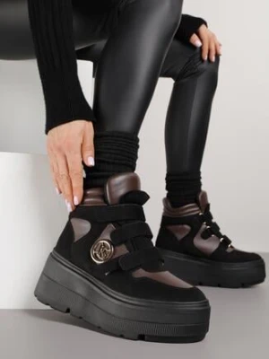 Czarno-Brązowe Botki Vices w Stylu Sneakersów na Platformie Afirriva