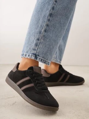 Czarno-Brązowe Sneakersy z Imitacji Zamszu na Płaskiej Podeszwie Memeriana