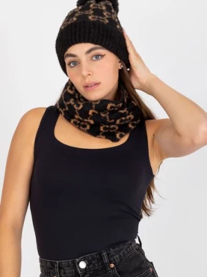 Czarno-camelowa damska czapka zimowa we wzory