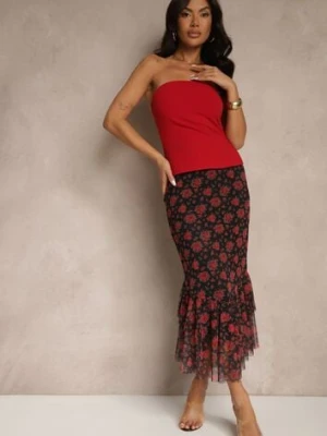 Czarno-Czerwona Dopasowana Spódnica z Ozdobną Falbaną Efravaria lovery