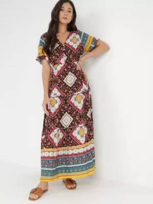 Czarno-Czerwona Sukienka z Wiskozy Aegosa cflo