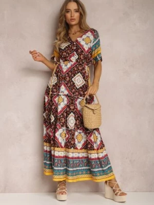 Czarno-Czerwona Sukienka z Wiskozy Olonice cflo