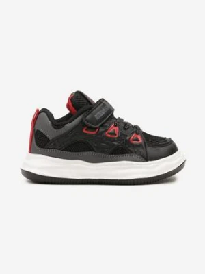 Czarno-Czerwone Buty Sportowe Sneakersy na Rzep ze Skórzaną Wkładką Falinea