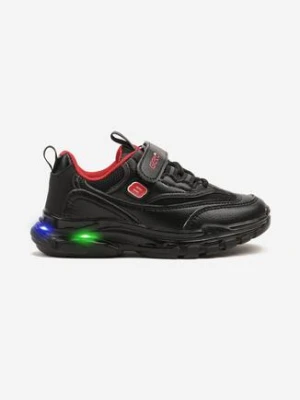 Czarno-Czerwone Buty Sportowe Sneakersy z Lampkami LED Nemiopis