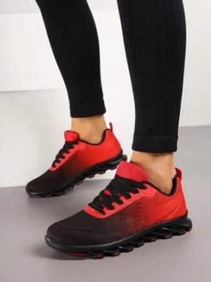 Czarno-Czerwone Buty Sportowe Sneakersy z Tłoczoną Podeszwą Leathrose