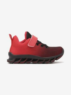 Czarno-Czerwone Buty Sportowe Zapinane na Rzep z Materiałową Cholewką Laniella