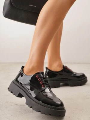 Czarno-Czerwone Eleganckie Półbuty Oksfordki VICES ze Sznurowaniem i Platformą Anatala