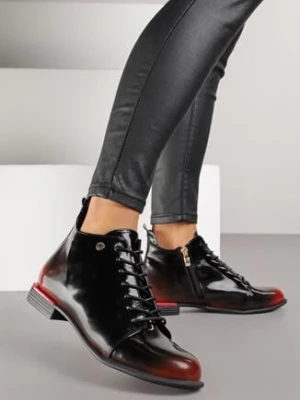 Czarno-Czerwone Lakierowane Botki Vices w Stylu Trzewików Jenisse