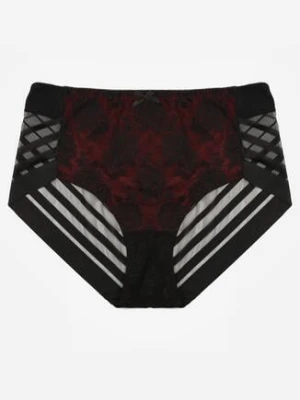 Czarno-Czerwone Majtki Figi z Wysokim Stanem Zdobione Koronką i Siateczką Helieth