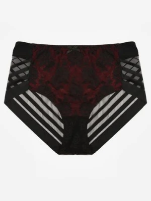Czarno-Czerwone Siateczkowe Majtki Figi High Waist z Koronkowymi Zdobieniami Heylih