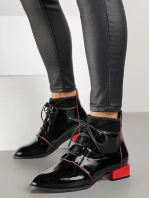 Czarno-Czerwone Sznurowane Botki Vices z Lakierowanym Połyskiem Nuzzasa