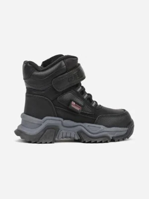 Czarno-Czerwone Traperki z Tłoczonym Wzorem Voskie