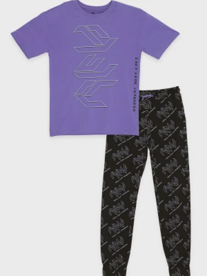 Czarno-fioletowa piżama t-shirt i spodnie Reporter