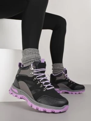 Czarno-Fioletowe Buty Trekkingowe Trapery Vices Ozdobione Przeszyciami Narrive