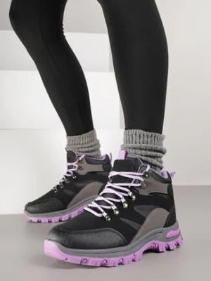 Czarno-Fioletowe Buty Trekkingowe Trapery Vices Ozdobione Przeszyciami Narrive