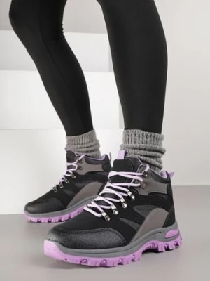 Czarno-Fioletowe Buty Trekkingowe Trapery Vices z Geometrycznym Wzorem Norrive
