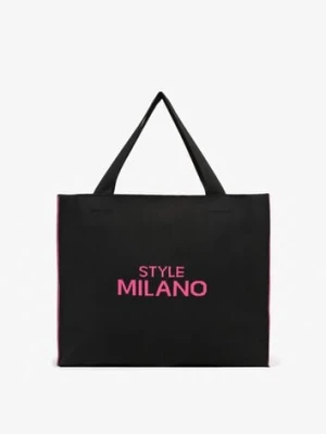 Czarno-Fuksjowa Torebka o Modelu Shopper z Suwakiem i Napisem Salisella