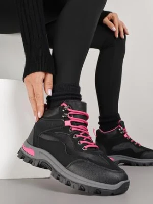 Czarno-Fuksjowe Buty Tekkingowe Trapery Vices z Geometrycznym Wzorem Anerisse