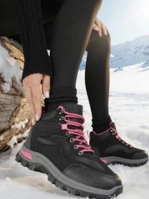 Czarno-Fuksjowe Buty Tekkingowe Trapery Vices z Geometrycznym Wzorem Anerisse