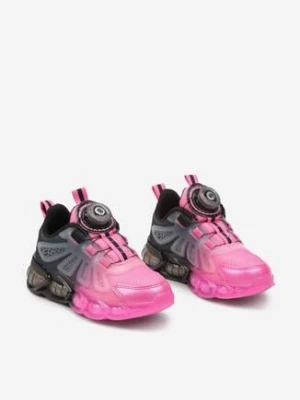Czarno-Fuksjowe Płaskie Buty Sportowe Sneakersy z Brokatem i Pokrętłem do Regulowania Szerokości Jodea