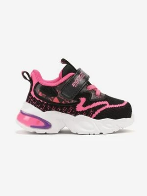 Czarno-Fuksjowe Płaskie Buty Sportowe Sneakersy ze Skórzaną Wkładką na Rzep z Ozdobną Podeszwą Tiamat