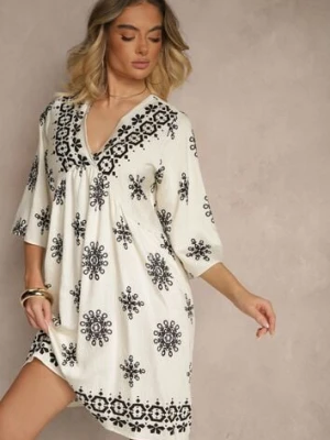 Czarno-Kremowa Sukienka Ozdobiona Ornamentalnym Wzorem z Wiskozą Daviloria rosa