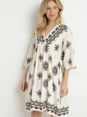 Czarno-Kremowa Sukienka w Stylu Boho z Wiskozą Davivara rosa