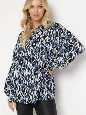 Czarno-Niebieska Wzorzysta Koszula z Guzikami Bellia unigirl