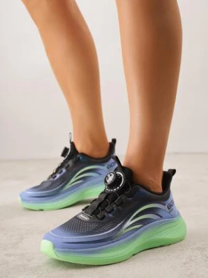 Czarno-Niebieskie Buty Sportowe Sneakersy z Napisami i Geometrycznym Wzorem Adraseise apawwa