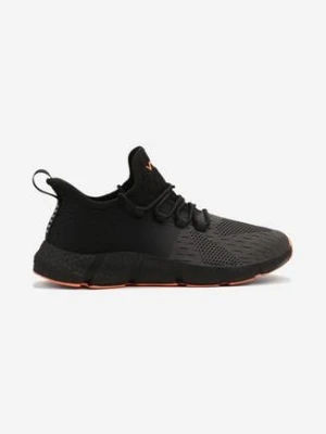 Czarno-Pomarańczowe Wsuwane Buty Sportowe Sneakersy z Siateczki na Tłoczonej Podeszwie Salafina
