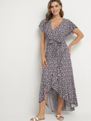 Czarno-Różowa Bawełniana Sukienka z Gumką w Talii i Asymetrycznym Dołem Orrizae generation