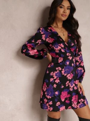 Czarno-Różowa Sukienka Kopertowa w Kwiaty Toxophile retro & icone