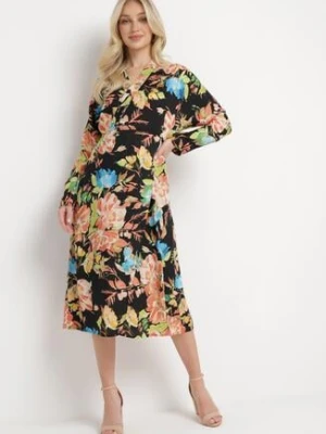 Czarno-Różowa Sukienka Kopertowa z Kwiatowym Wzorem Anaviera sophyline