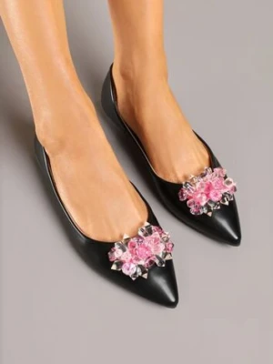 Czarno-Różowe Balerinki z Ozdobnymi Kryształkami Vevorisa goodin