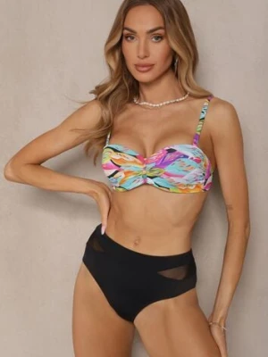 Czarno-Różowe Bikini Majtki Typu Figi i Biustonosz w Abstrakcyjny Motyw Anitlle