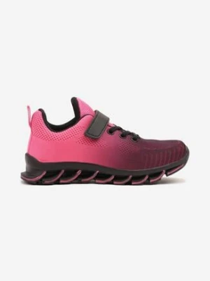 Czarno-Różowe Buty Sportowe Sneakersy na Grubej Tłoczonej Podeszwie Kizana