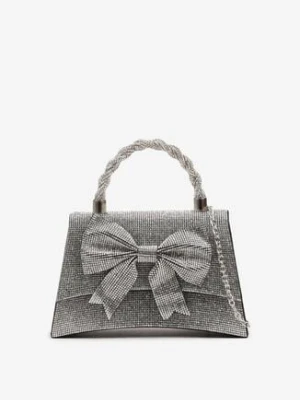 Czarno-Srebrna Koktajlowa Torebka z Kokardą i Cyrkoniami Darre